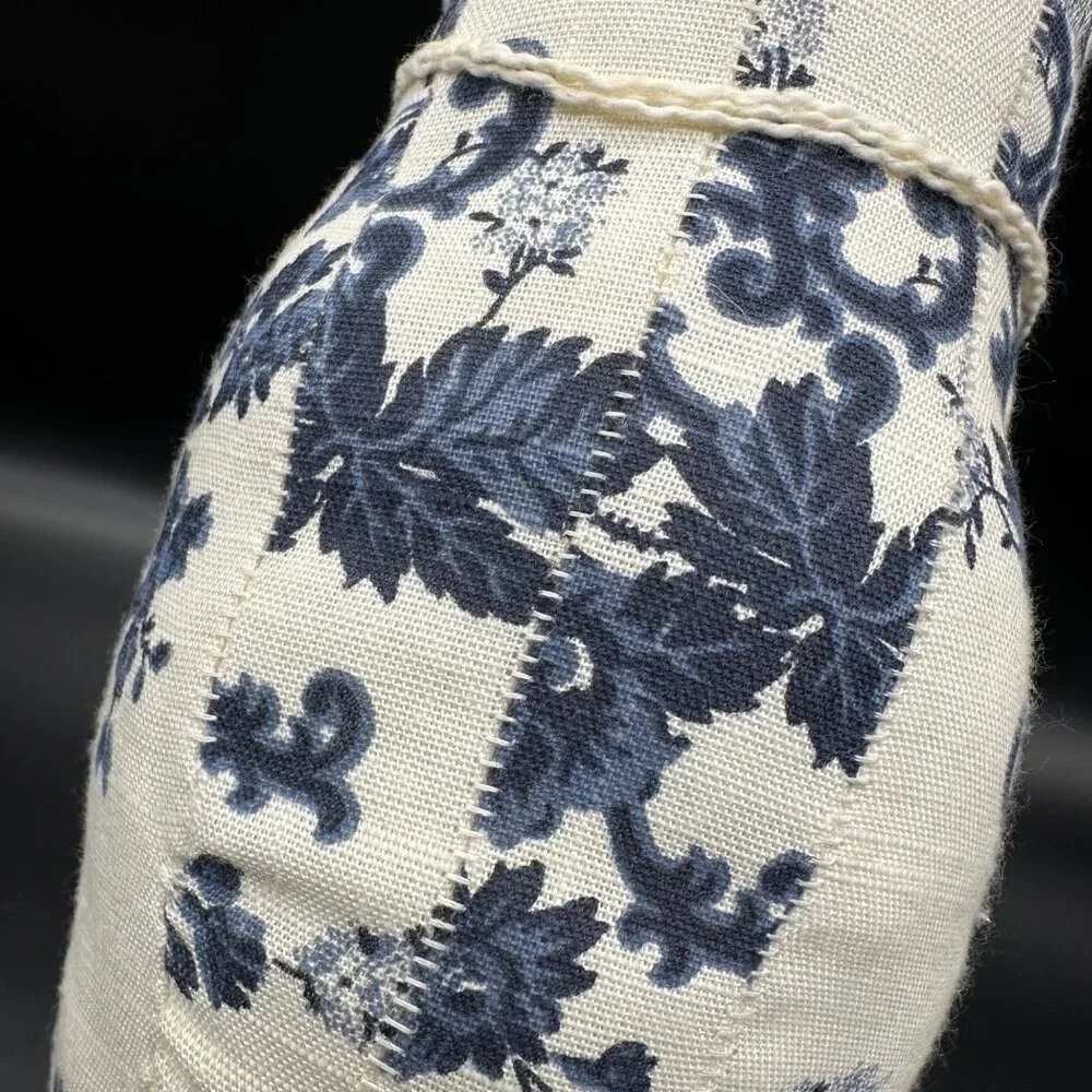 Handmade Stuffed Cat Blue White Floral Fabric Kitty Decorative Retro Flowers - Picture 7 of 8